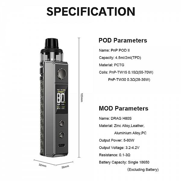 Kit Drag H80S - Voopoo - Gray Carbon Fiber
