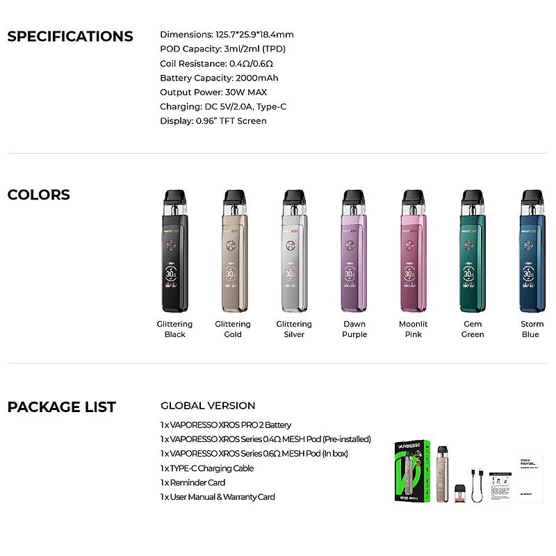 Kit XROS Pro 2 - Vaporesso - Glittering Black Kit XROS Pro 2 - Vaporesso - Glittering Black